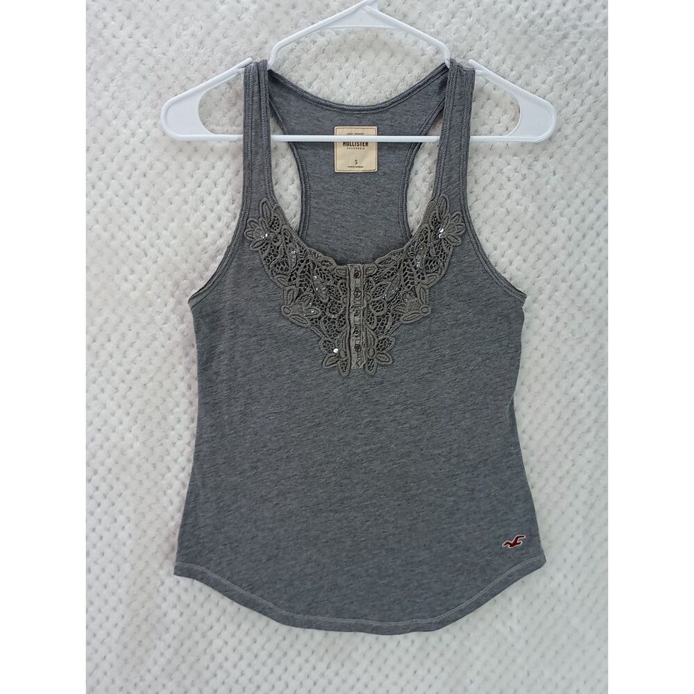 Hollister Women's Small Gray Racerback Embellished Tank